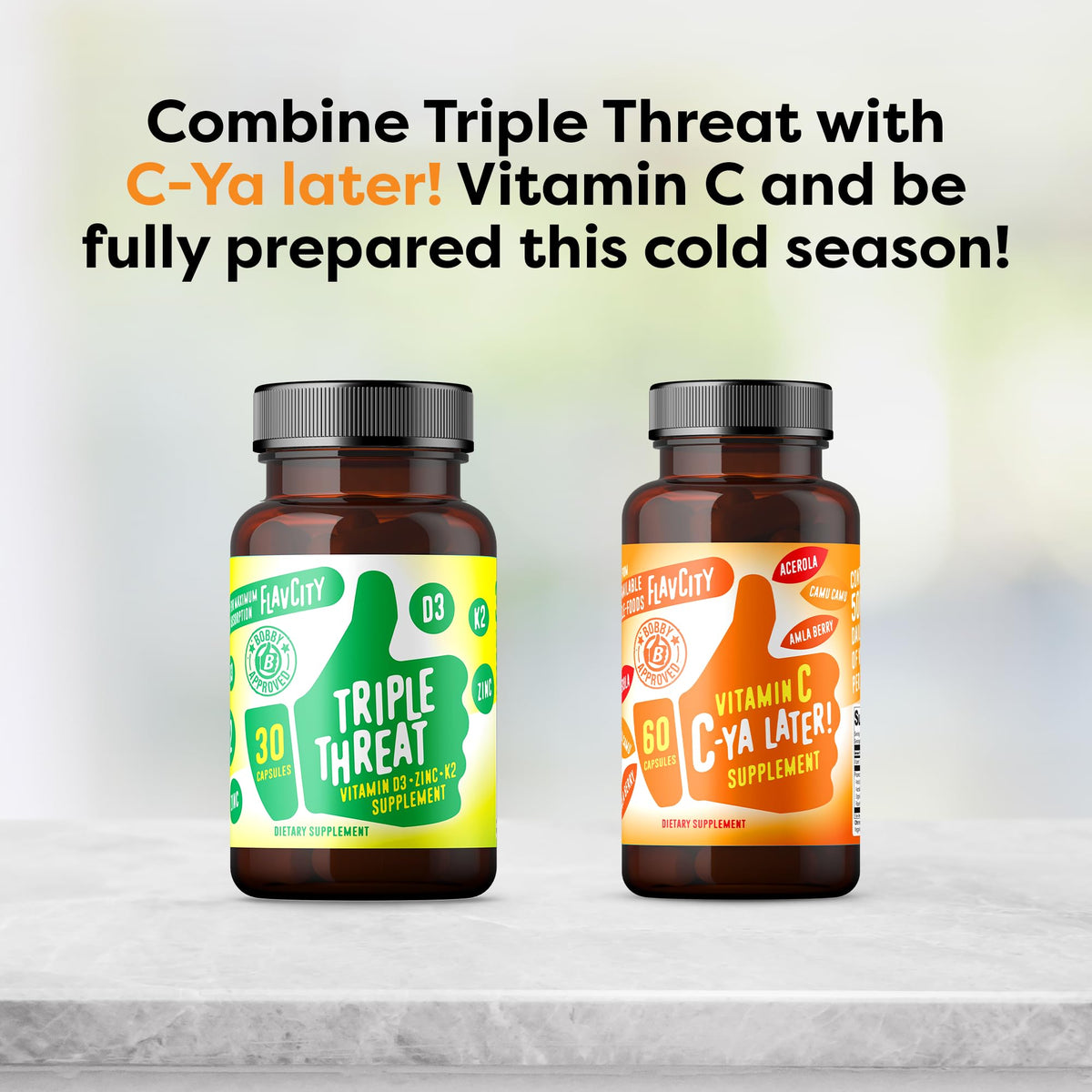 FlavCity Complément Alimentaire D3, K2 & Zinc - Capsules sur fond blanc