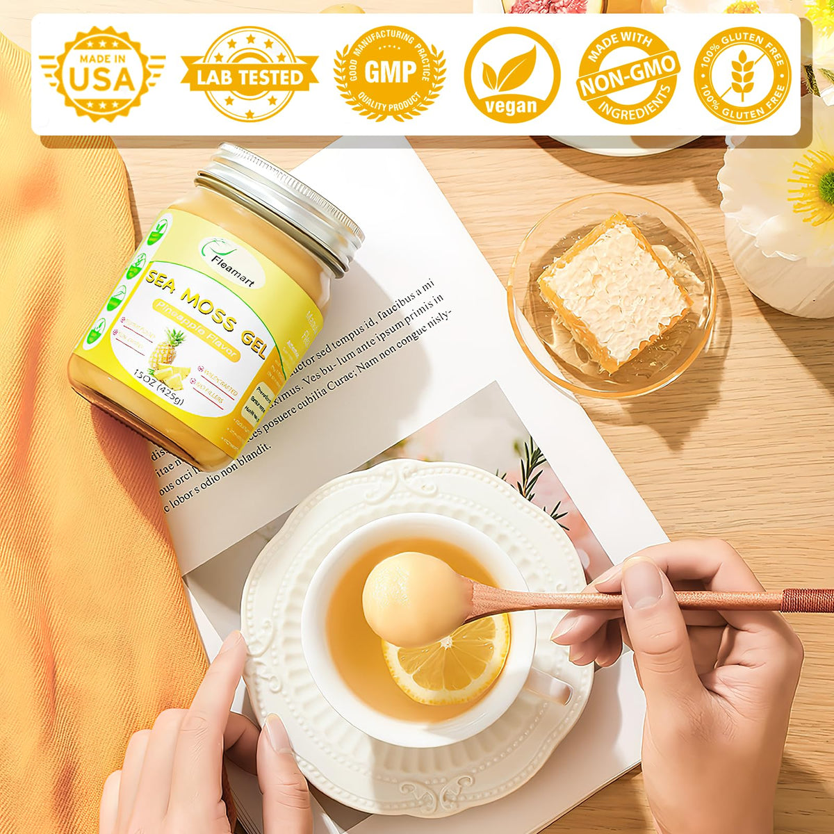 Fleamart Gel de Mousse de Mer 15OZ avec étiquette et contenu visible