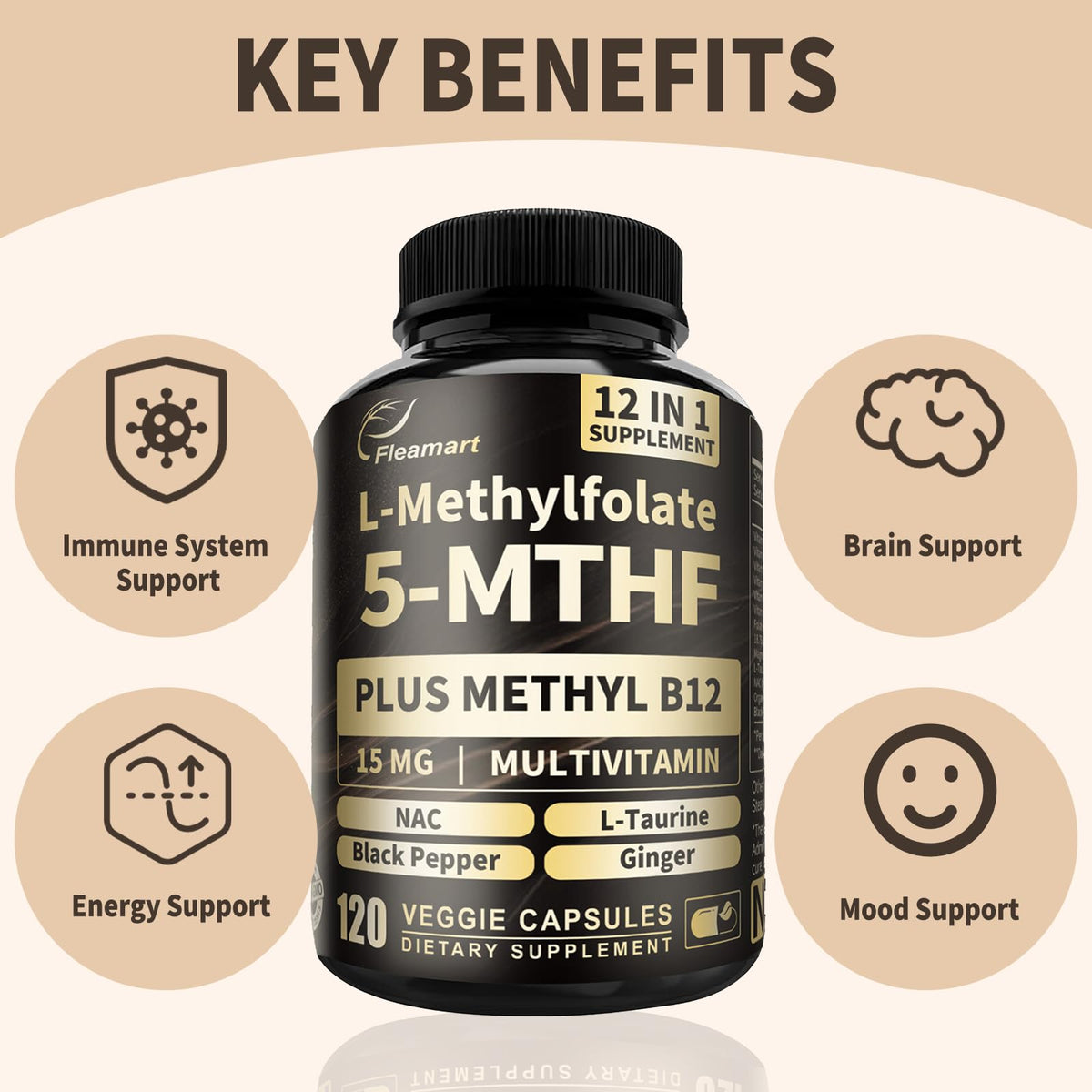 Fleamart L Methylfolate 15mg capsules avec d'autres compléments