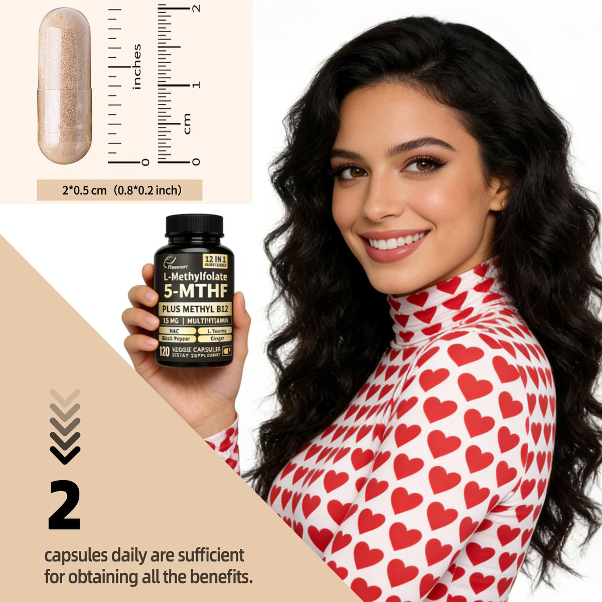 Fleamart L Methylfolate 15mg capsules avec ingrédients sur l'étiquette