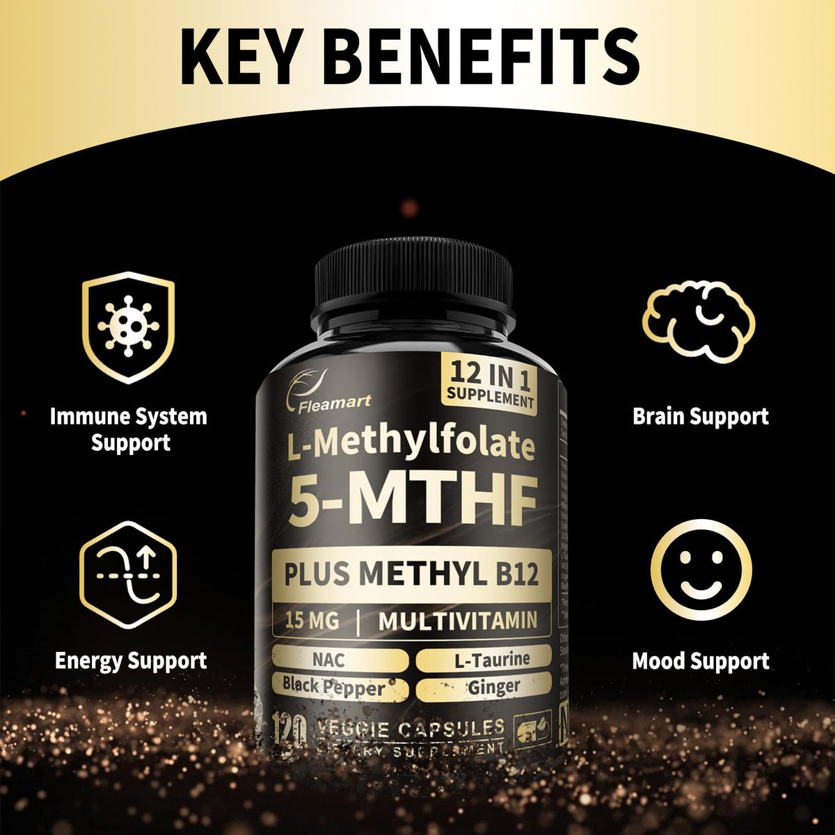 Fleamart L Methylfolate 15mg capsules sur un fond neutre