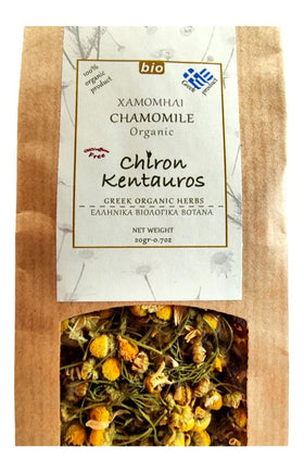 Fleurs de camomille grecque dans l'emballage Terra Greek