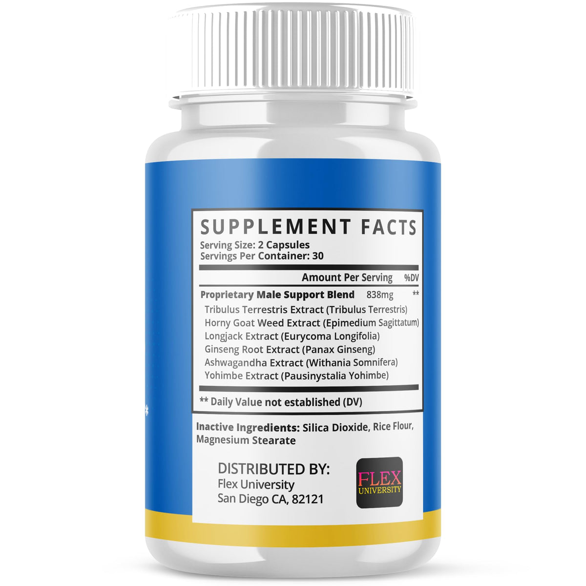 Flex University Jertaris Capsules avec dimensions du flacon