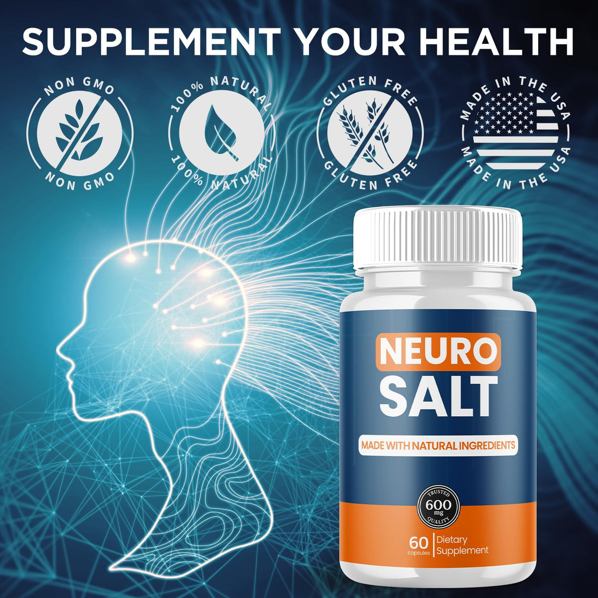 Flex University Neuro Salt Capsules bottle top view