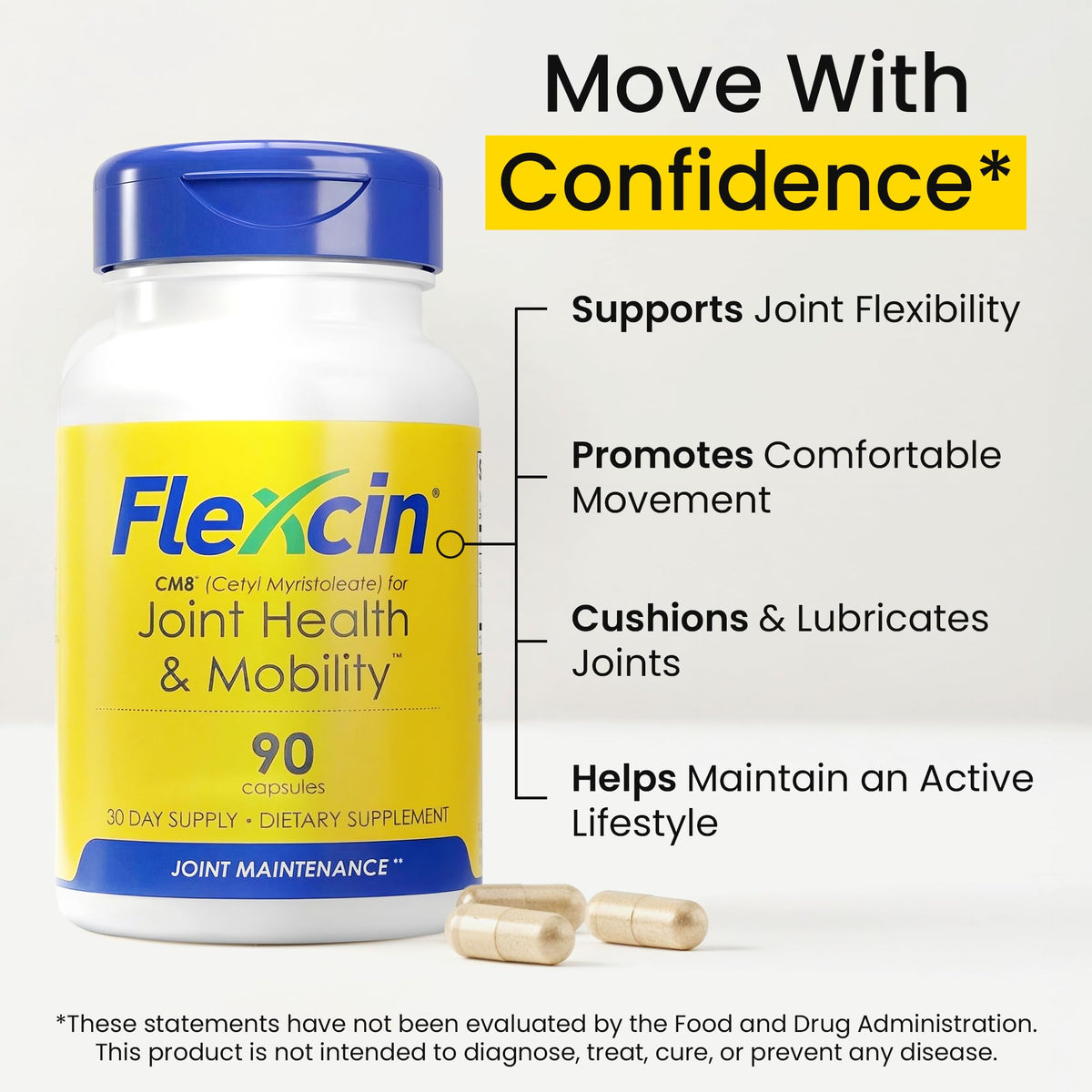Flexcin Formule Santé des Articulations CM8 - Capsules dans un verre