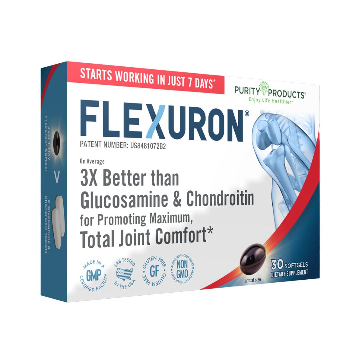 Flexuron de Purity Products gélules sur fond blanc