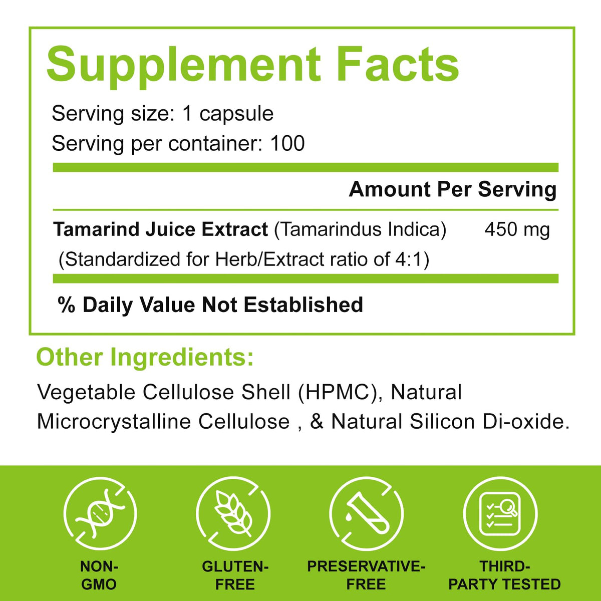 FLIKO Complément Alimentaire Tamarind Bouteille avec 100 Capsules