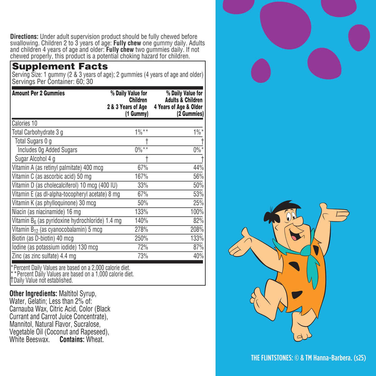 Flintstones Multivitamines gummy, côté de la bouteille