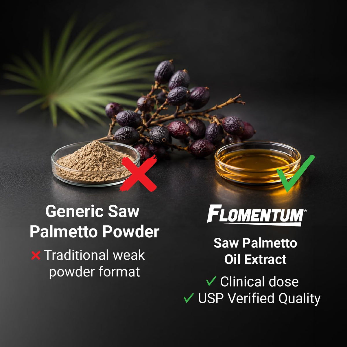 Flomentum Saw Palmetto gélules sur fond blanc