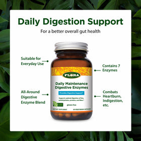 Flora Enzymes daily Quotidiennes 60 Capsules Végétales sur fond naturel