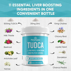 Flora Fusion TUDCA 1000mg capsules sur fond blanc