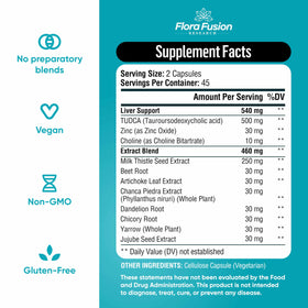 Flora Fusion TUDCA 1000mg ingrédients principaux sur l'étiquette