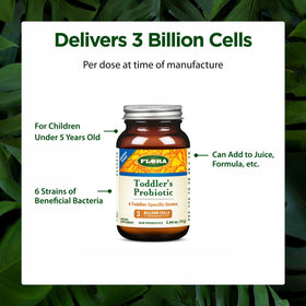 Flora Poudre Probiotique Enfant 222g avec un pot de yaourt