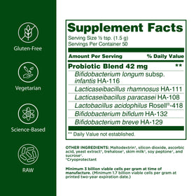 Flora Poudre Probiotique Enfant 222g vue arrière avec informations nutritionnelles