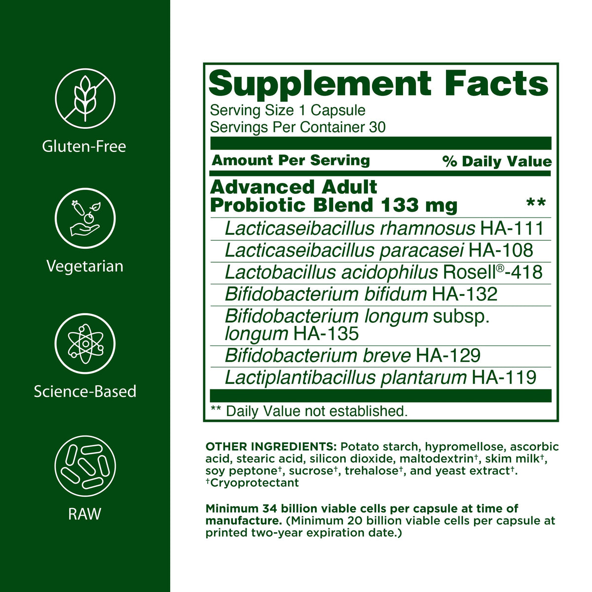 Flora Probiotique Avancé Adultes 55+ 30 capsules, vue arrière