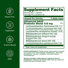Flora Probiotique Avancé Adultes 55+ 30 capsules, vue arrière