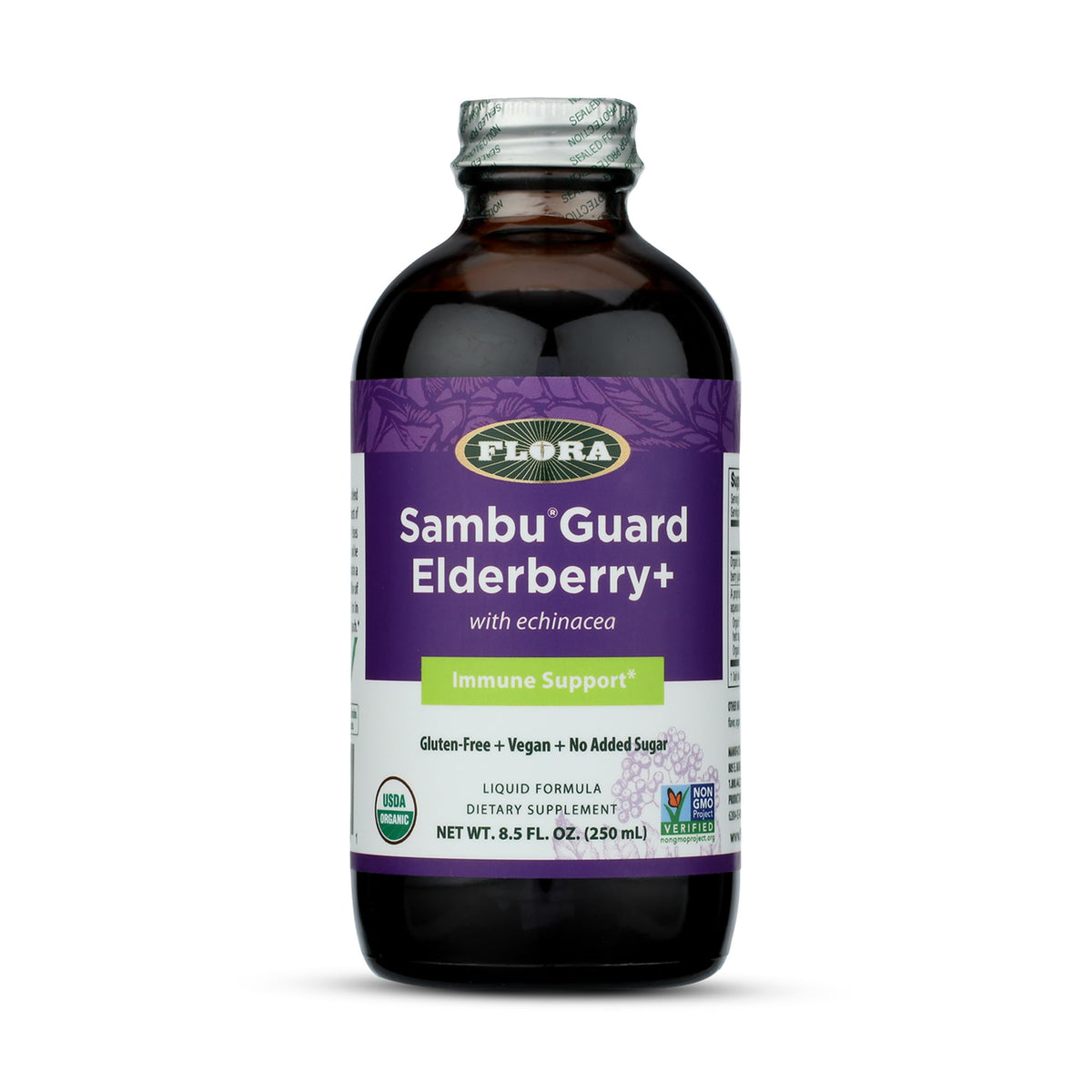 Flora SambuGuard Elderberry+ bouteille en verre de 250 ml