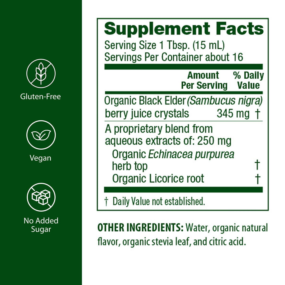 Flora SambuGuard Elderberry+ étiquette avec ingrédients