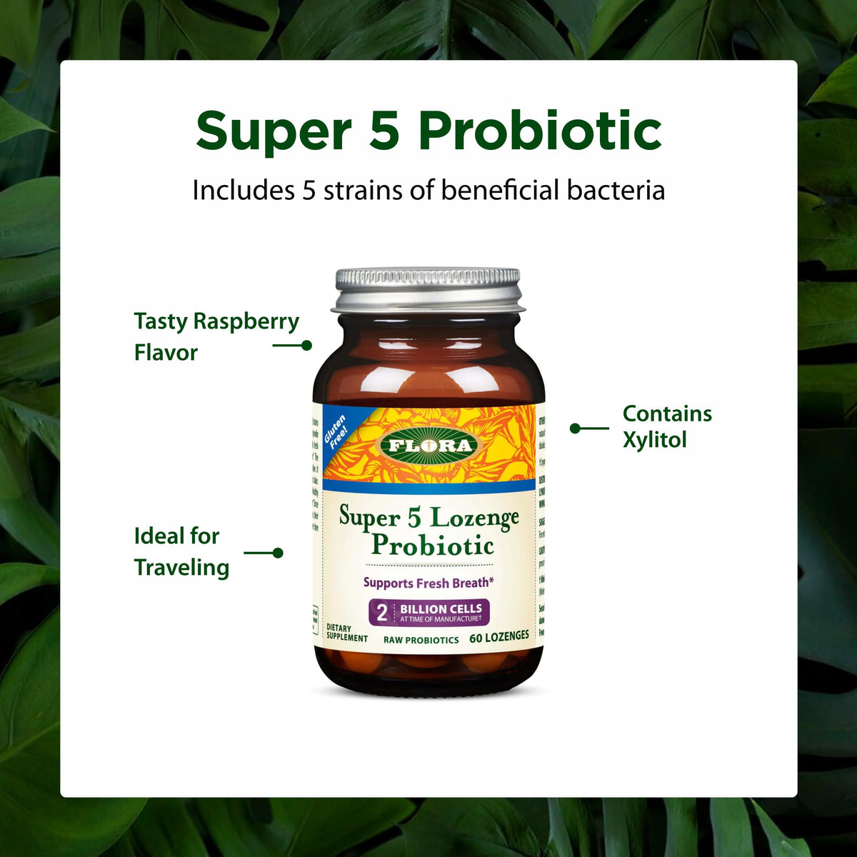 Flora Super 5 Probiotique Pastilles - pastille de framboise