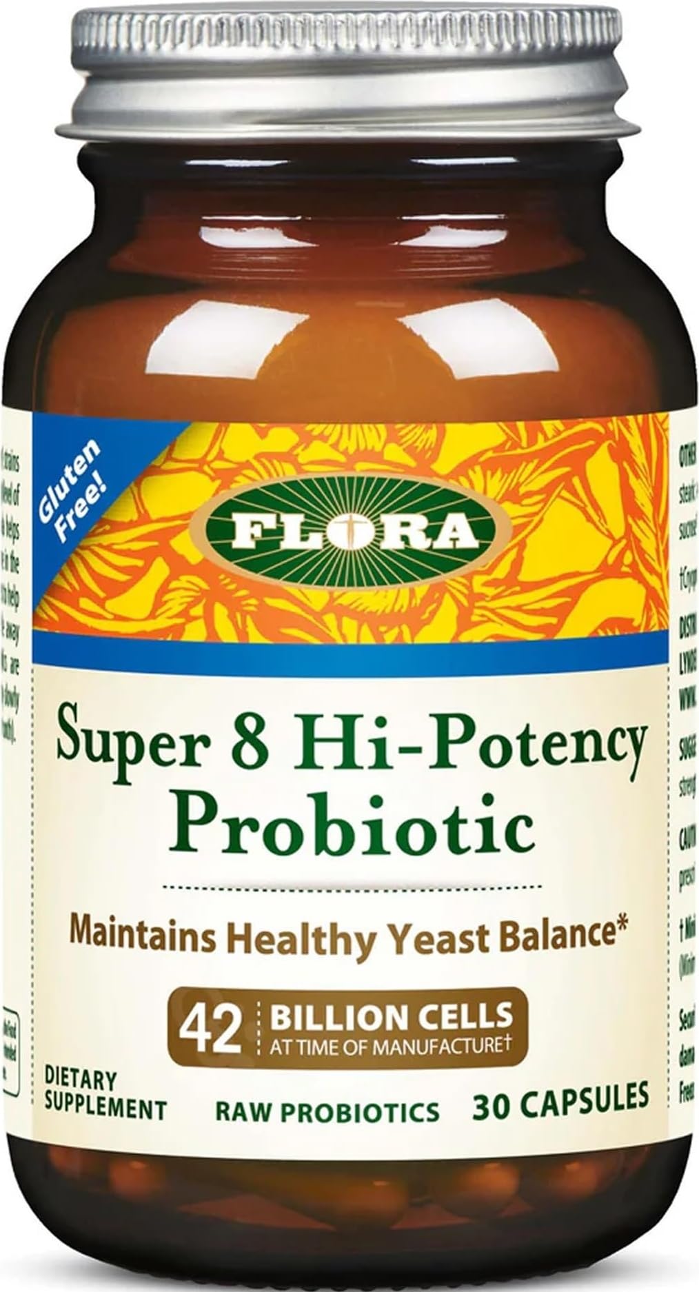 Flora Super 8 Probiotique 30 capsules vue de face avec emballage