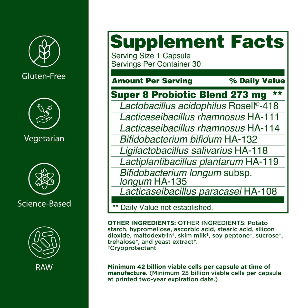 Flora Super 8 Probiotique capsules ouvertes sur une surface