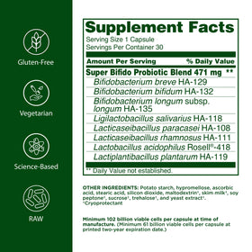 Flora Super Bifido Plus Probiotique emballage avec informations nutritionnelles