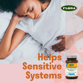 Flora Super Bifido Plus Probiotique présentation sur une table en bois