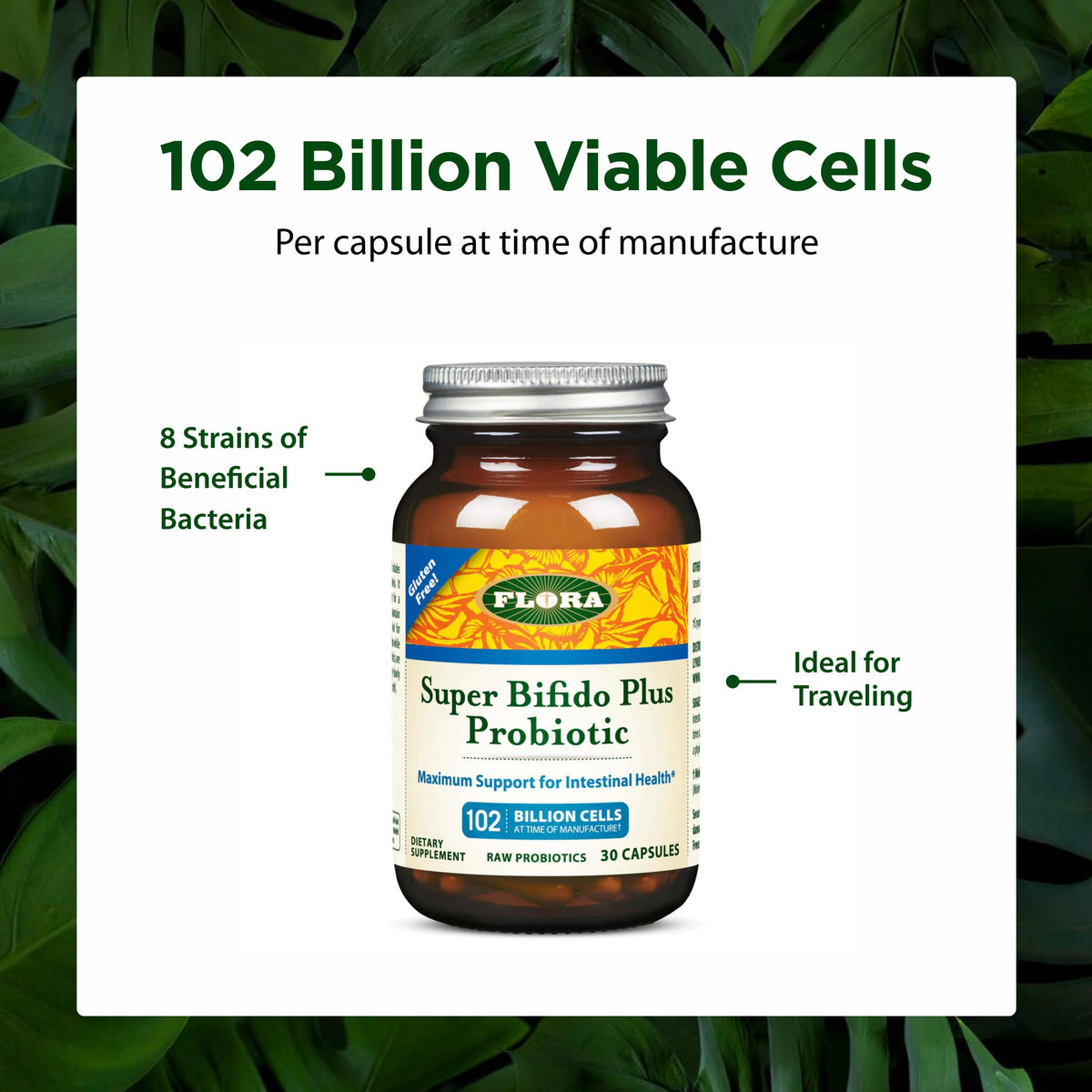 Flora Super Bifido Plus Probiotique vue de côté montrant le couvercle