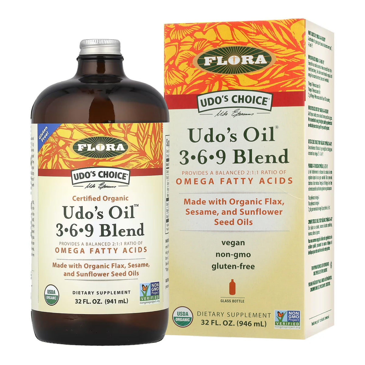 Flora Udo’s Oil Omega 3-6-9 32 Oz bouteille en verre