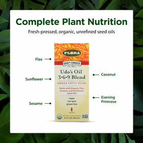 Flora Udo’s Oil Omega 3-6-9 versée sur une salade