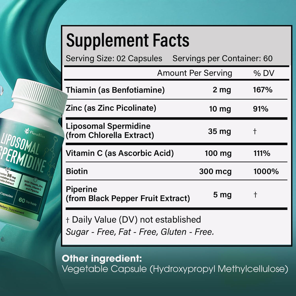 FloraBliss 35mg Liposomal Spermidine affichage des ingrédients