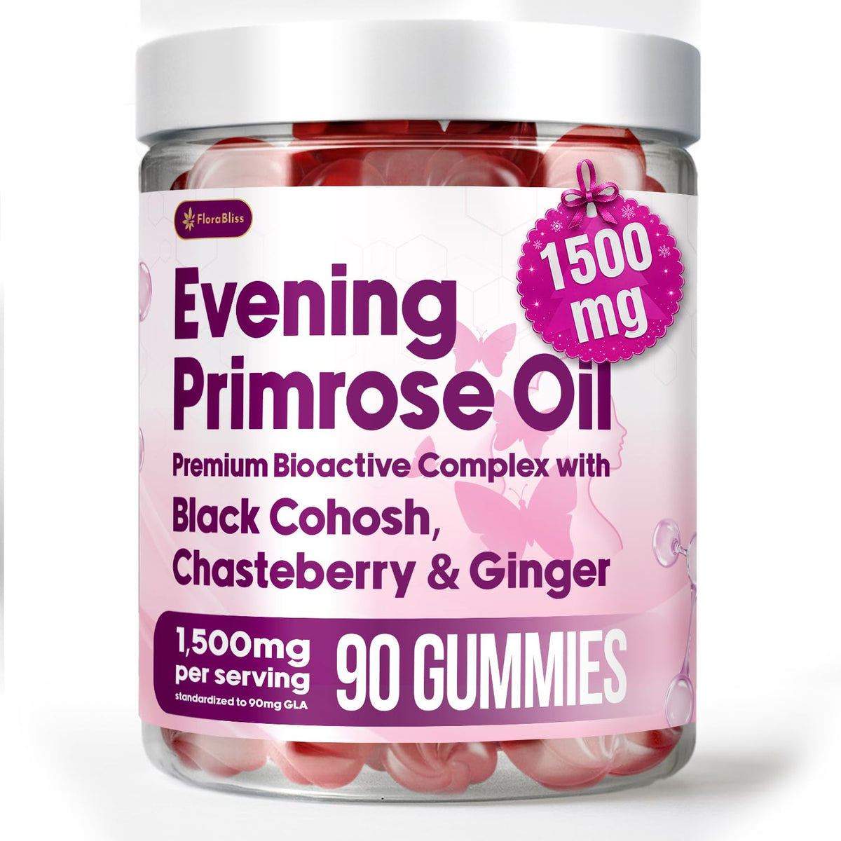 FloraBliss Gummies Huile de Onagre 90 pièces vue de face