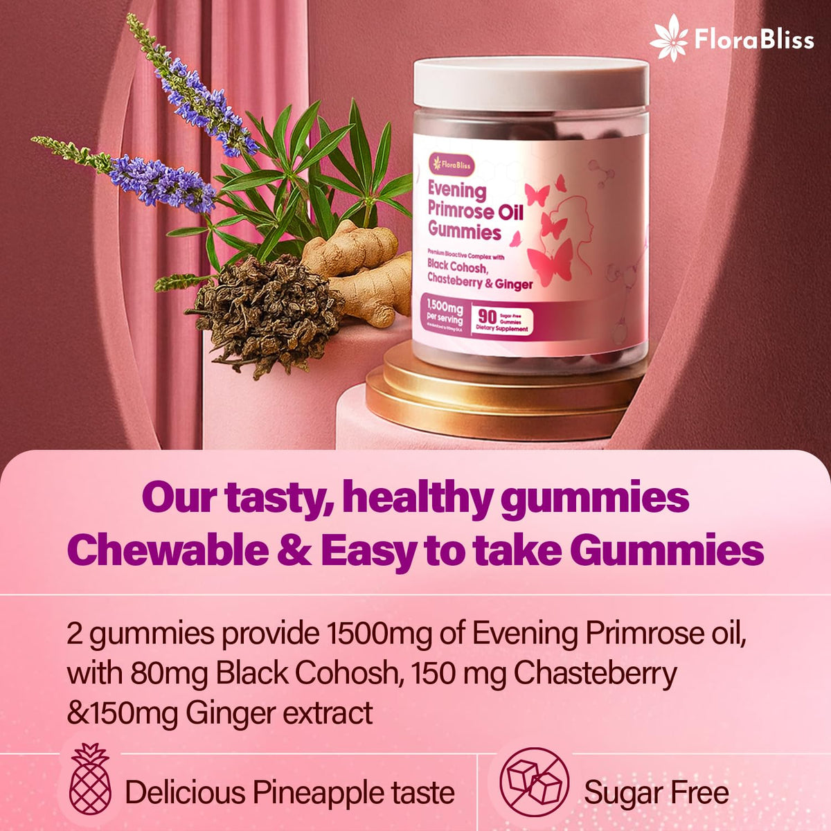 FloraBliss Gummies Huile de Onagre dans une main