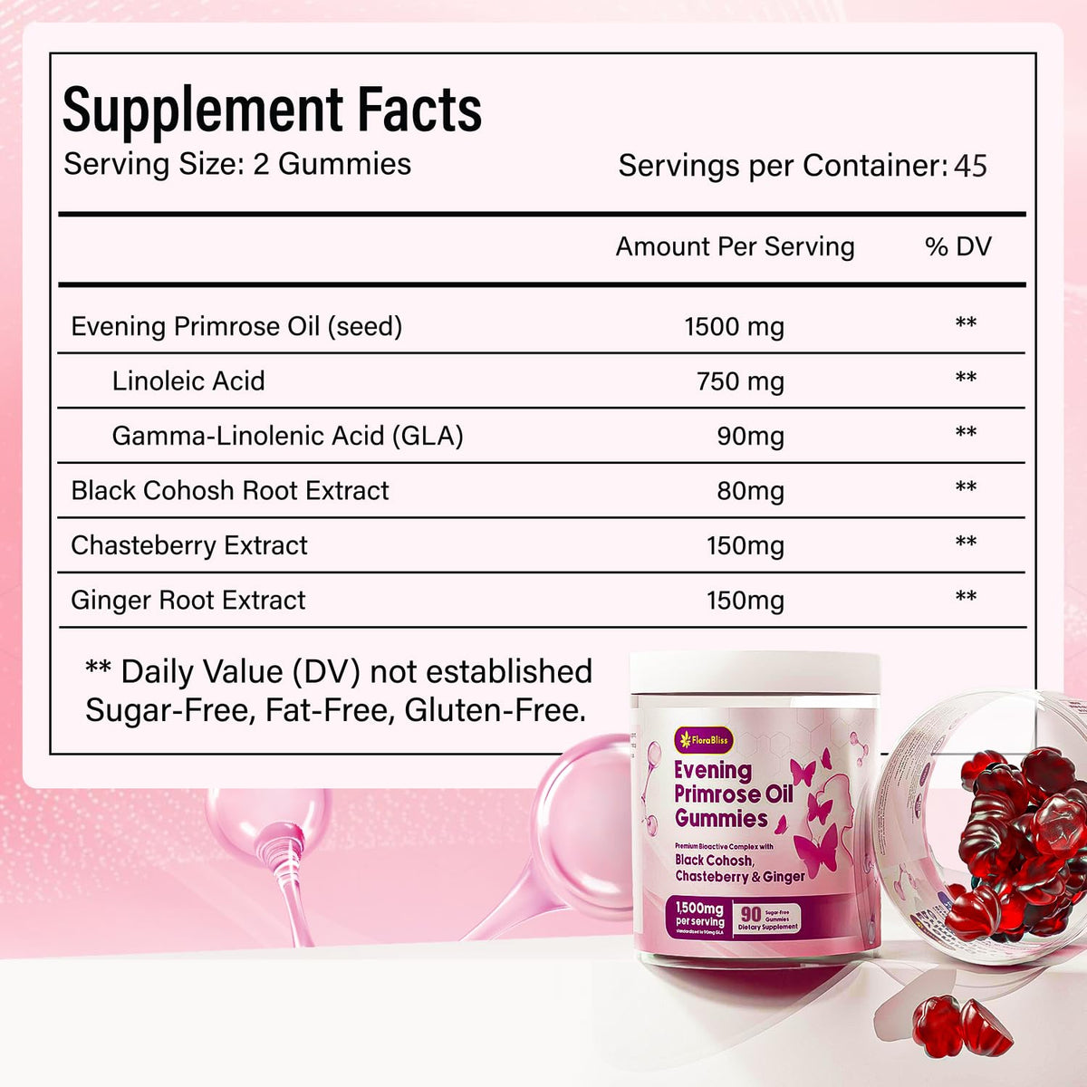 FloraBliss Gummies Huile de Onagre en gros plan
