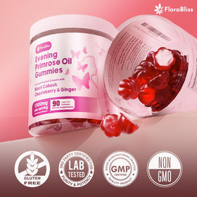 FloraBliss Gummies Huile de Onagre sur une table