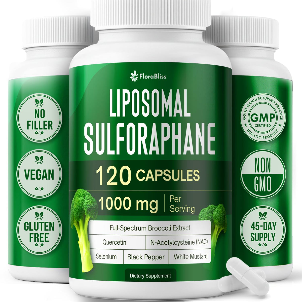 FloraBliss Liposomal Sulforaphane 1000mg gélules avant de l'emballage