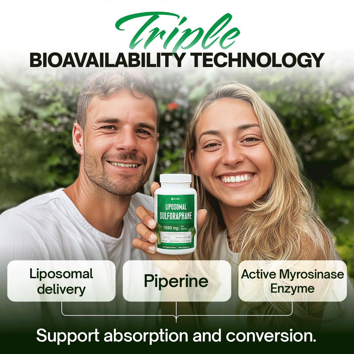 FloraBliss Liposomal Sulforaphane 1000mg gélules sur une surface en bois