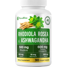 FloraBliss Rhodiola Rosea avec capsule végétale en gros plan