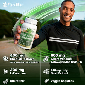 FloraBliss Rhodiola Rosea étiquette détaillée sur le flacon