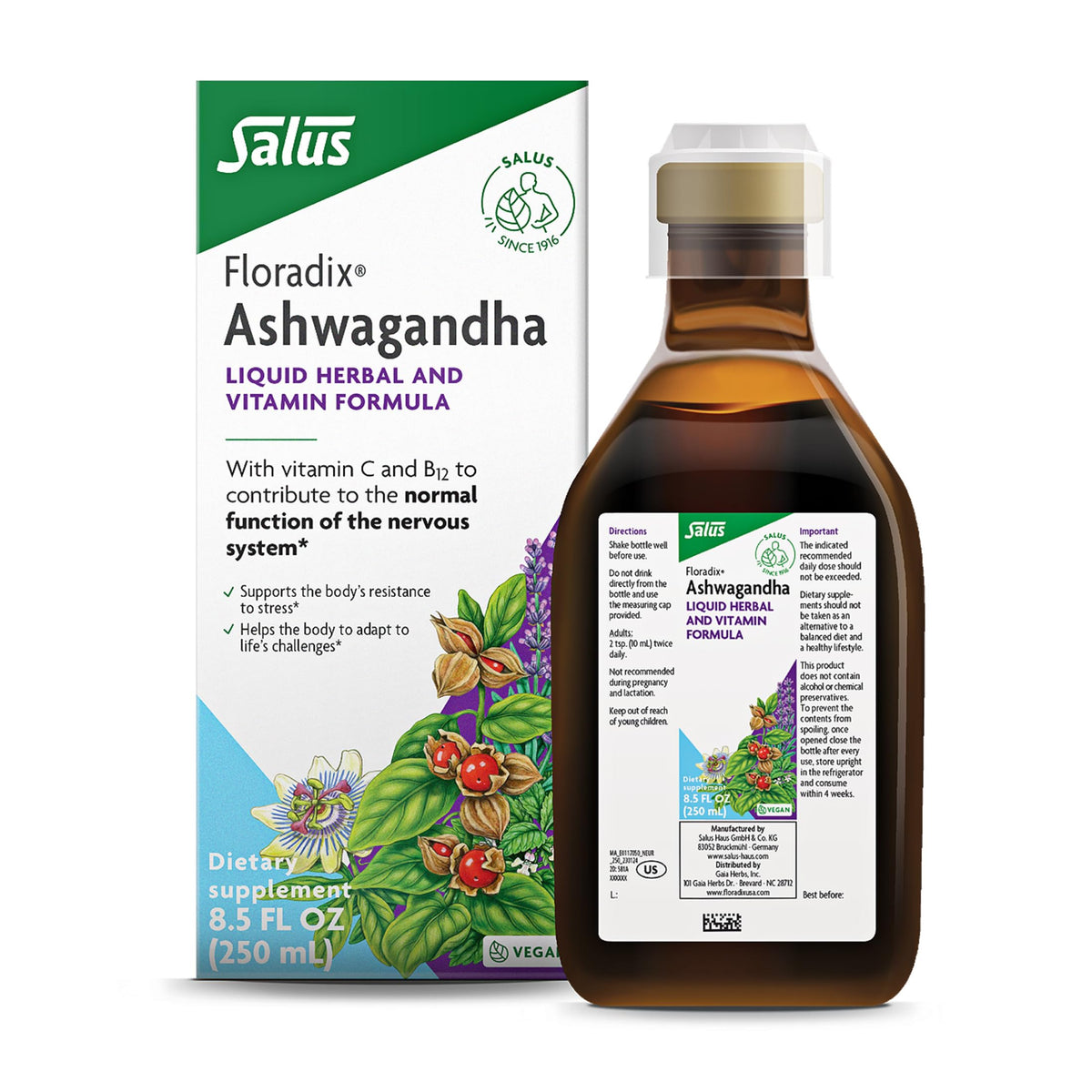 Floradix Ashwagandha liquide 250 ml vue de face