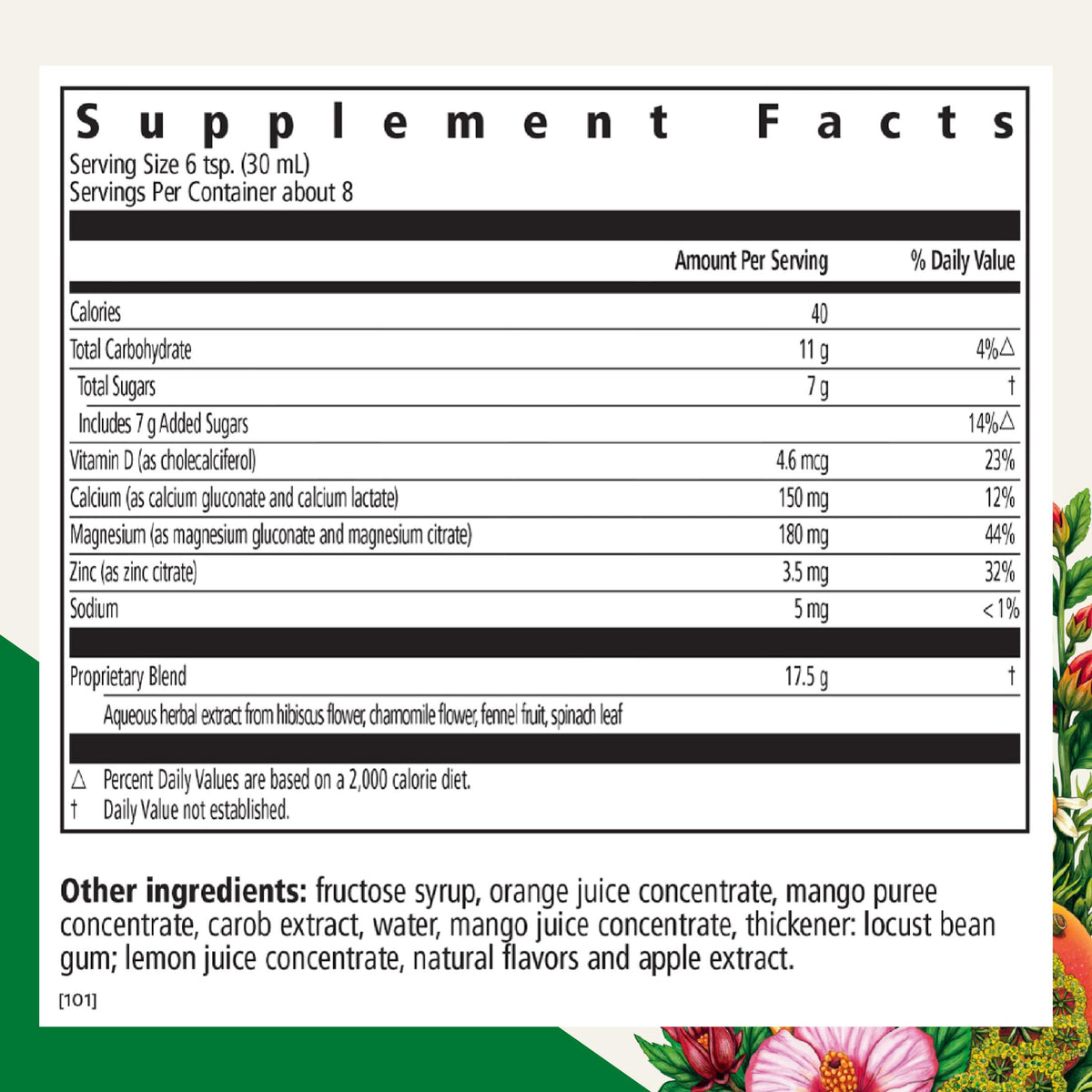 Floradix Calcium Magnésium 630g étiquette avec ingrédients