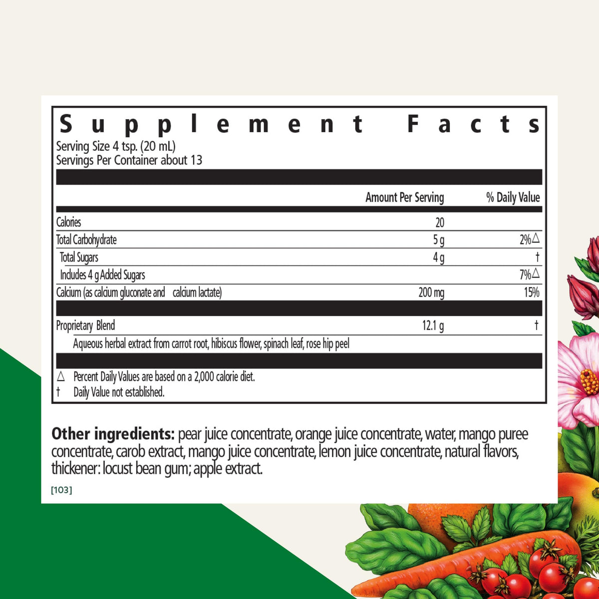 Floradix Complément Alimentaire Calcium 200 mg, étiquette détaillée