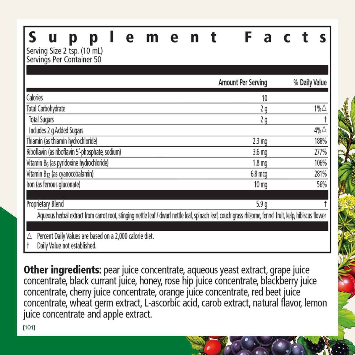 Floradix Fer et Plantes 500 ml vue arrière avec ingrédients