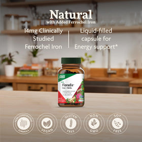 Floradix Fer + Herbes capsules végétales sur fond neutre