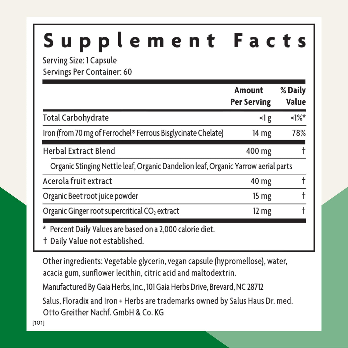 Floradix Fer + Herbes emballage avec informations nutritionnelles