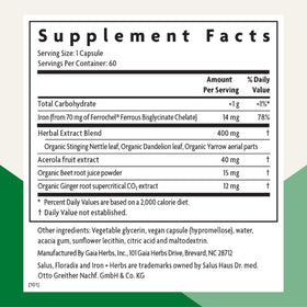 Floradix Fer + Herbes emballage avec informations nutritionnelles