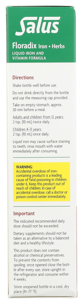 Floradix Floravital Fer Liquide 250 ml - emballage et contenu