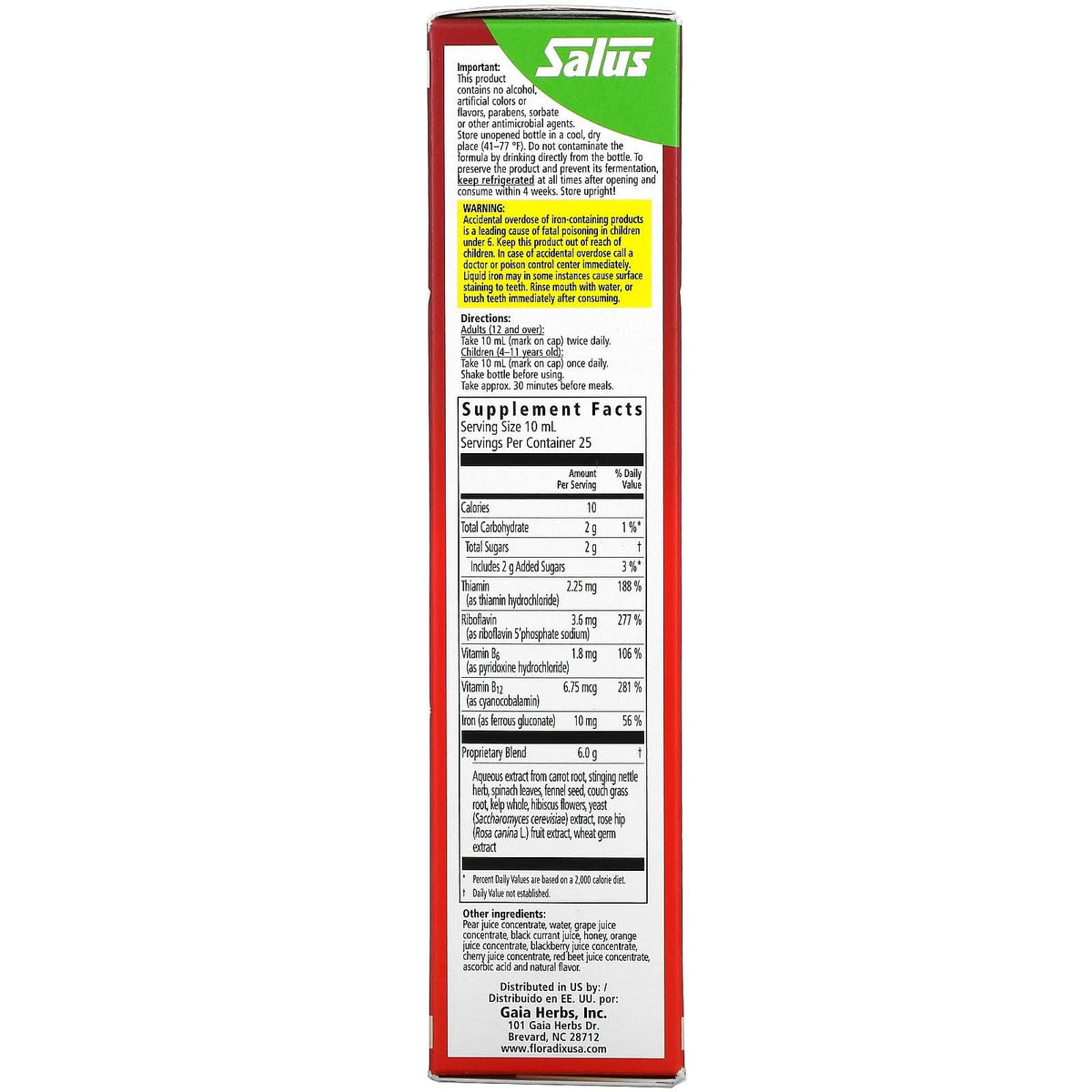 Floradix Floravital Fer Liquide 250 ml - étiquette détaillée