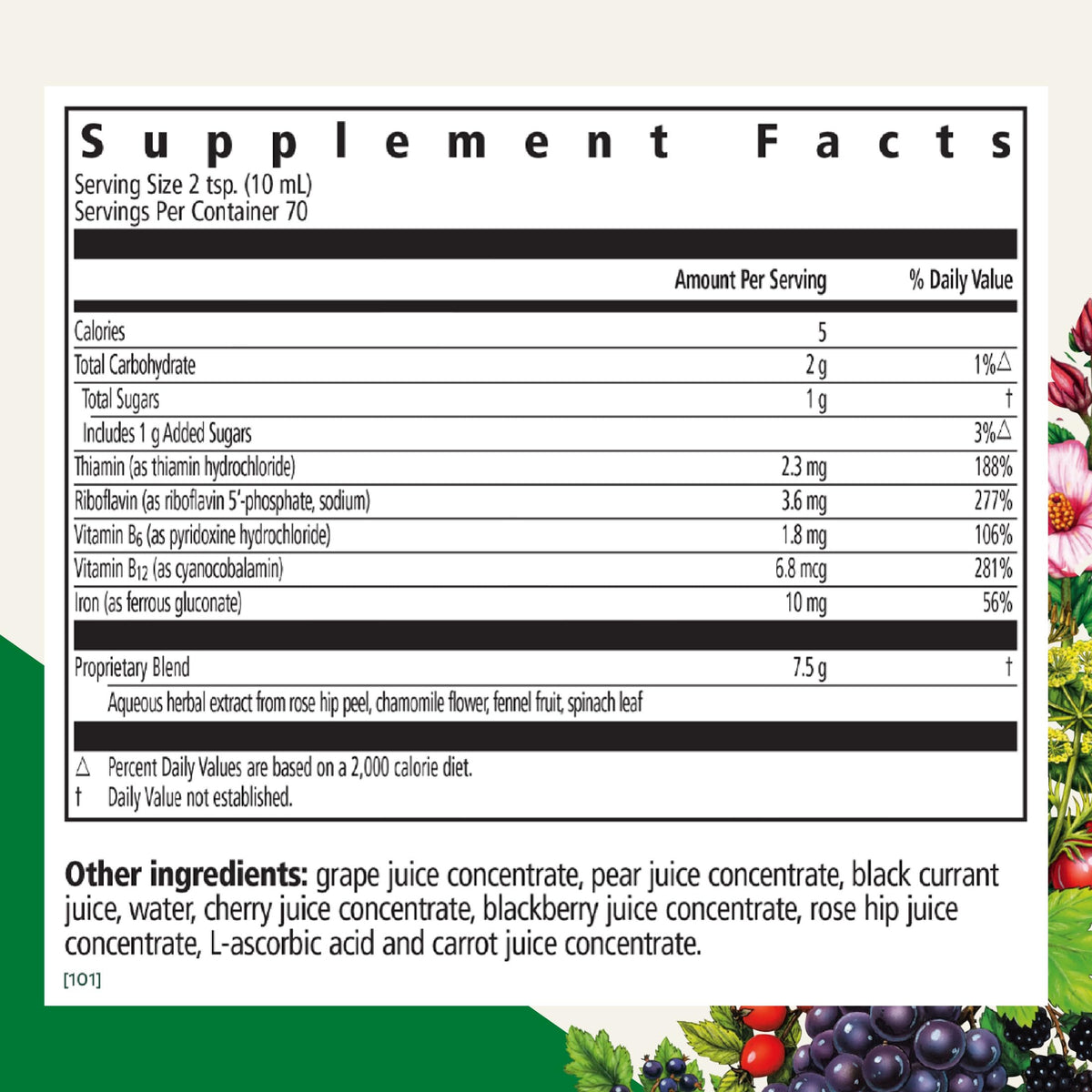 Floradix Floravital Fer Liquide 620g étiquette et informations nutritionnelles