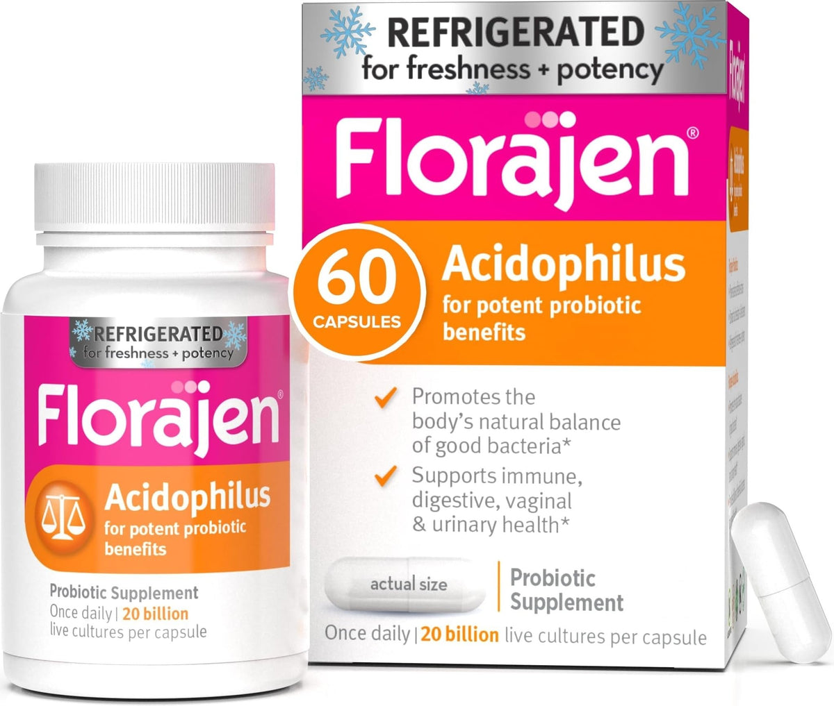 Florajen Probiotique Acidophilus 60 Capsules avant